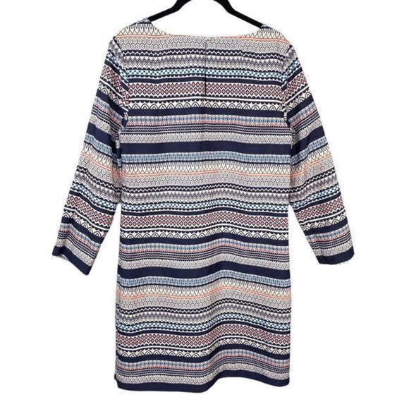 J.Crew Factory Blue and Coral Mixed Print Striped Shift Dress Sz 4 - Picture 6 of 8